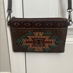 Embroidered Brown Southwestern Wristlet Clutch